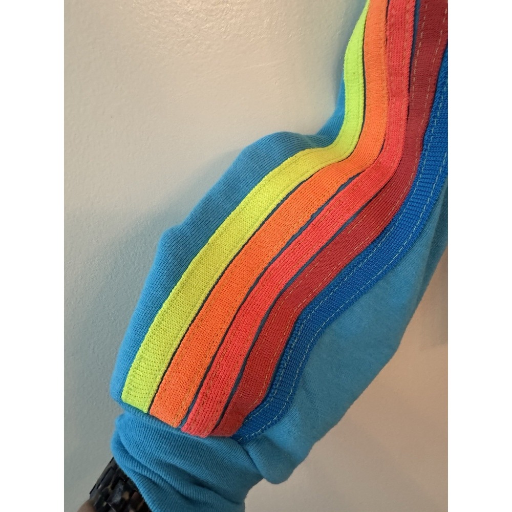 AVIATOR NATION Bolt Crew Neck Cropped Sweatshirt Blue Neon Stripe Women's Large - Picture 5 of 9